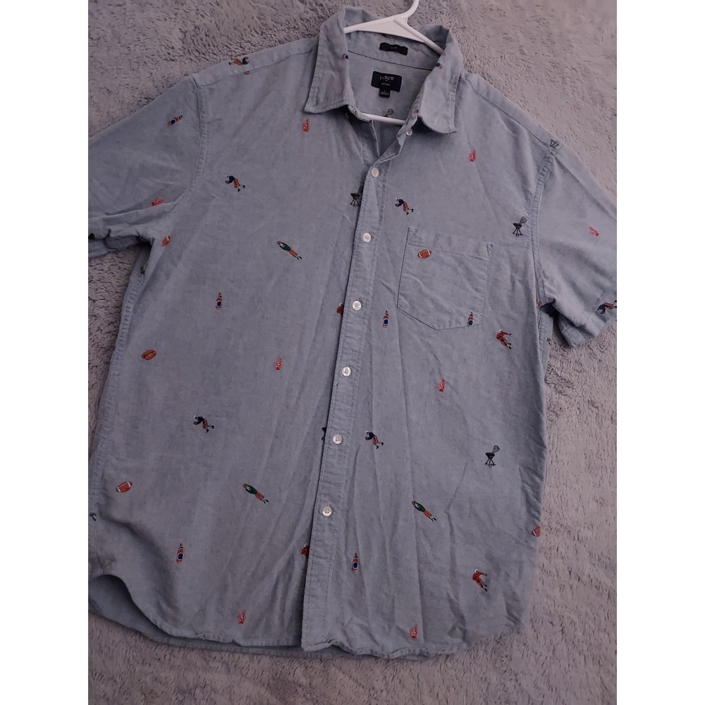 J Crew Shirt Mens Large Slim Fit Oxford Chambray Football Print Geometric Preppy